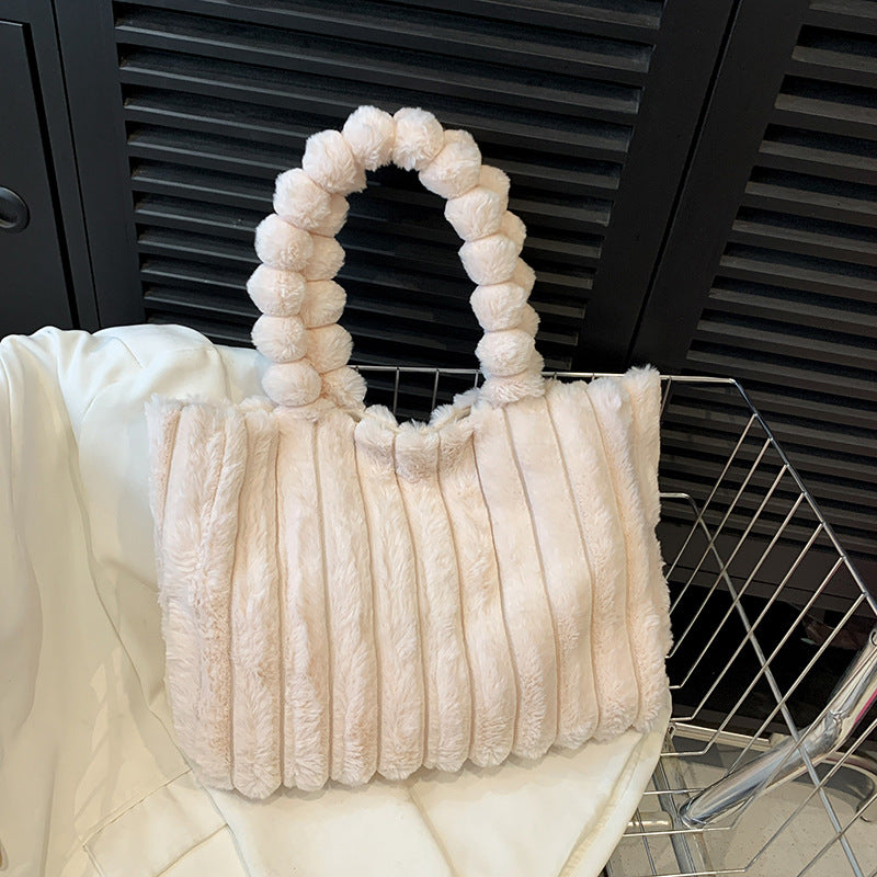 SIXSR 2025 Autumn and winter new fashion plush shoulder bag personalized simple plush tote bag large capacity plush handbag