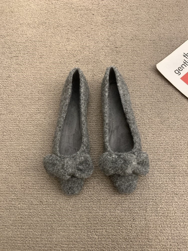 2025 gentle fairy wind fluffy shoes female outer wear popular new square head bow evening soft sole single shoes laden shoes