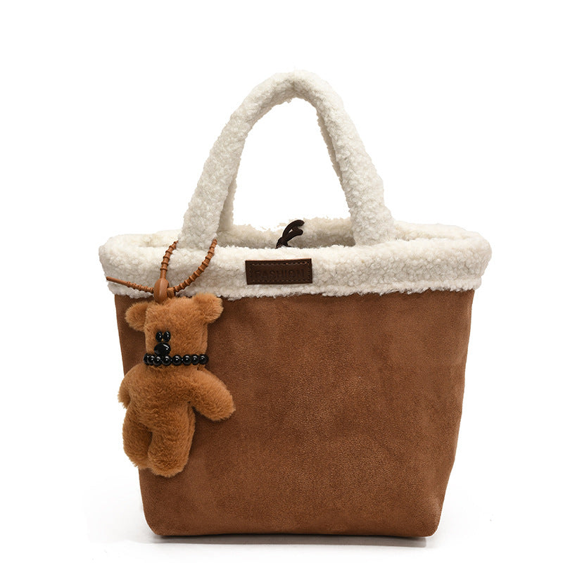 SIXSR 2025 Korean version of fashion suede shoulder bag popular new retro simple lamb wool handbag popular bucket bag women