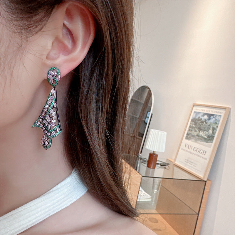 2025 New light luxury fashion design silk scarf earrings banquet wear heavy industry full of zircon luxury high-end earrings wholesale