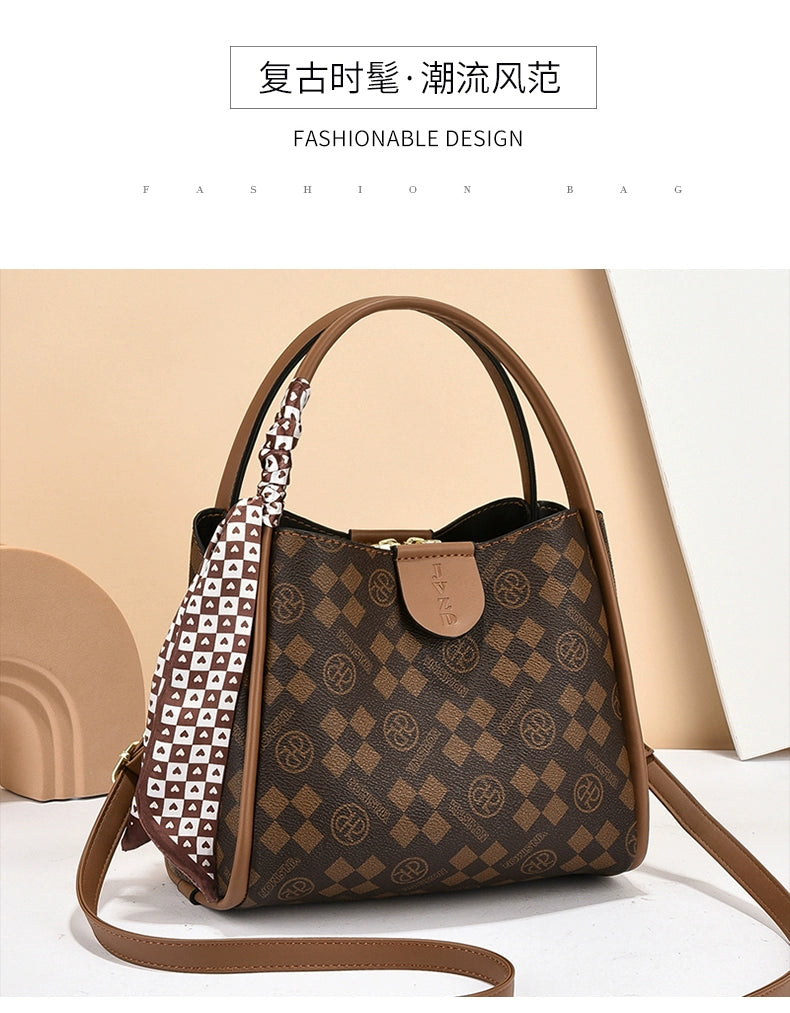 Women's bag new fashion versatile commuter casual silk scarf temperament shoulder messenger bag handbag bucket bag