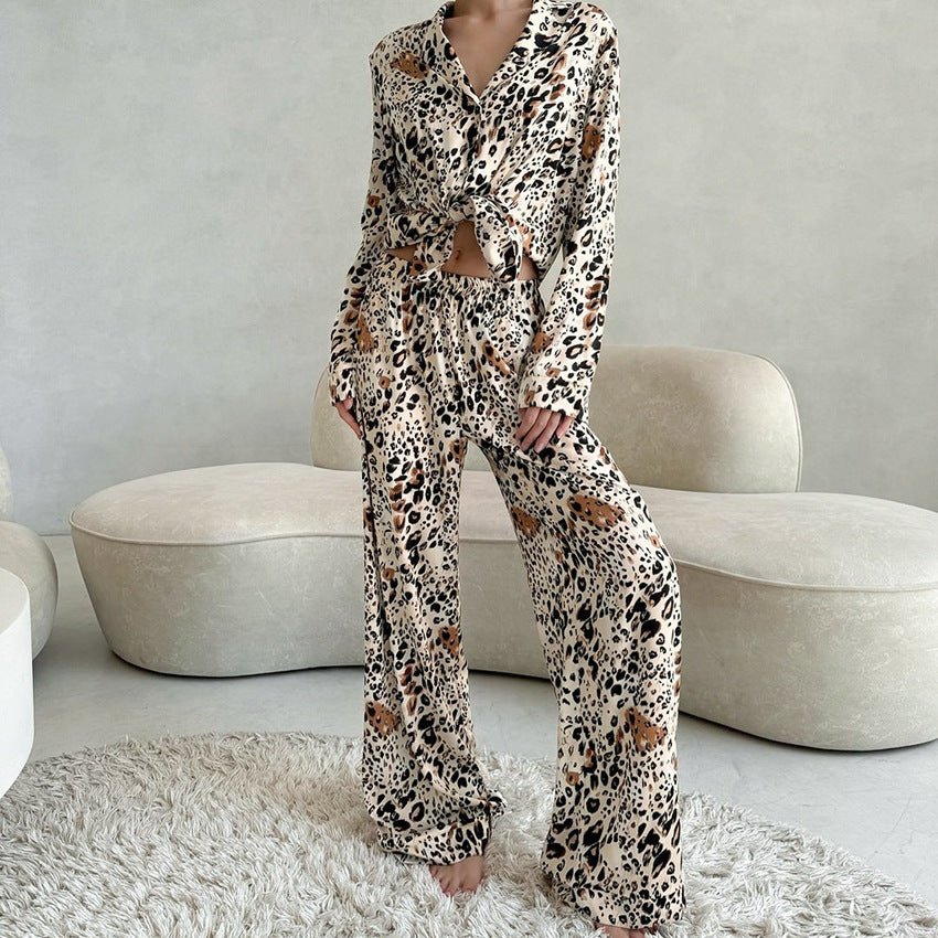 SIXSR 2025 spring new products fashion leopard print cardigan pajamas women's long sleeves trousers loungewear New