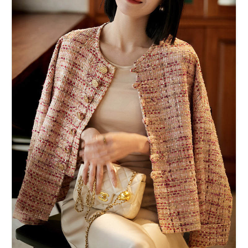 2025 New Chinese-style Xiaoxiangfeng jacket, high-end tweed, spring and autumn spring new national style women's clothing short