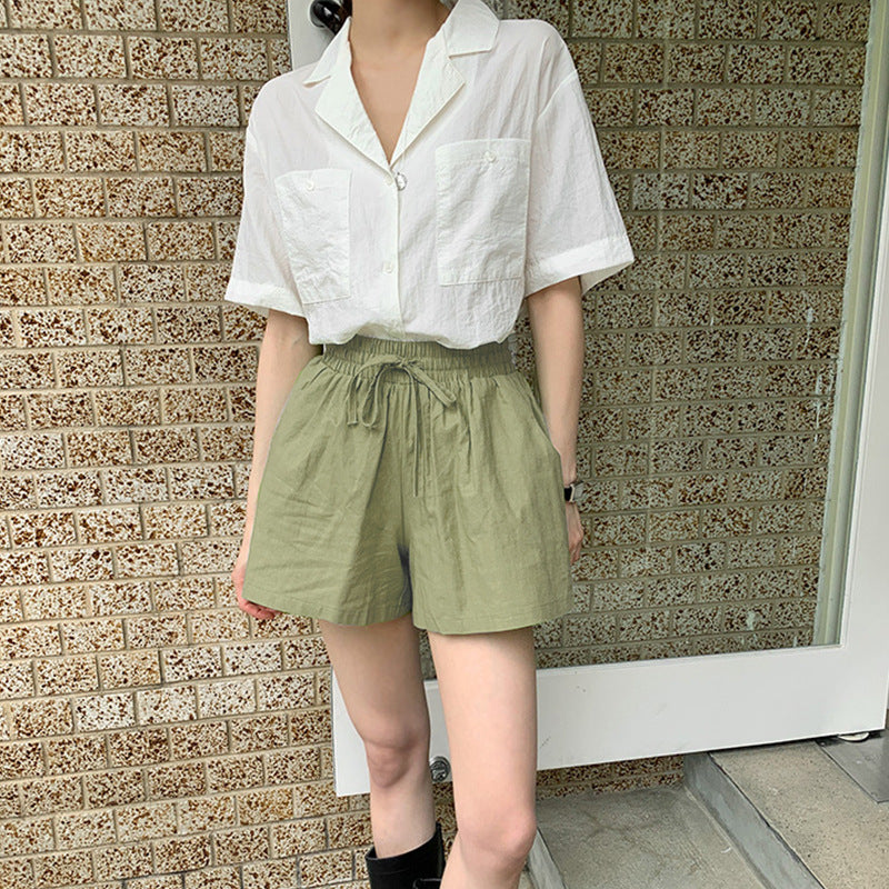 Walking pants casual shorts women's summer new cotton and linen niche loose Korean version summer pajama pants can be worn outside home clothes