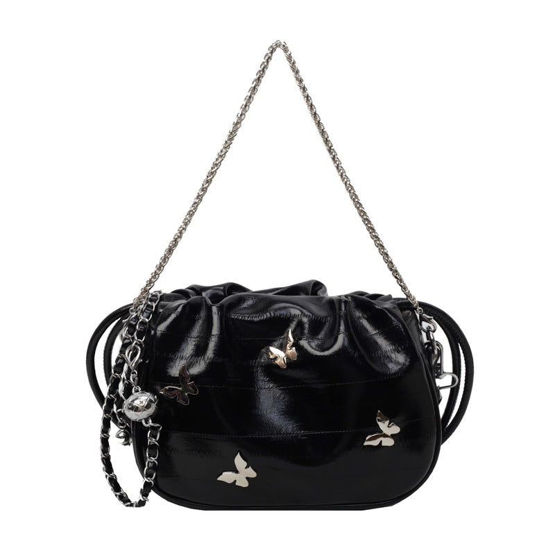 SIXSR 2025 Pleated solid color bag women's popular new niche design chain shoulder messenger bag high-end portable small bag