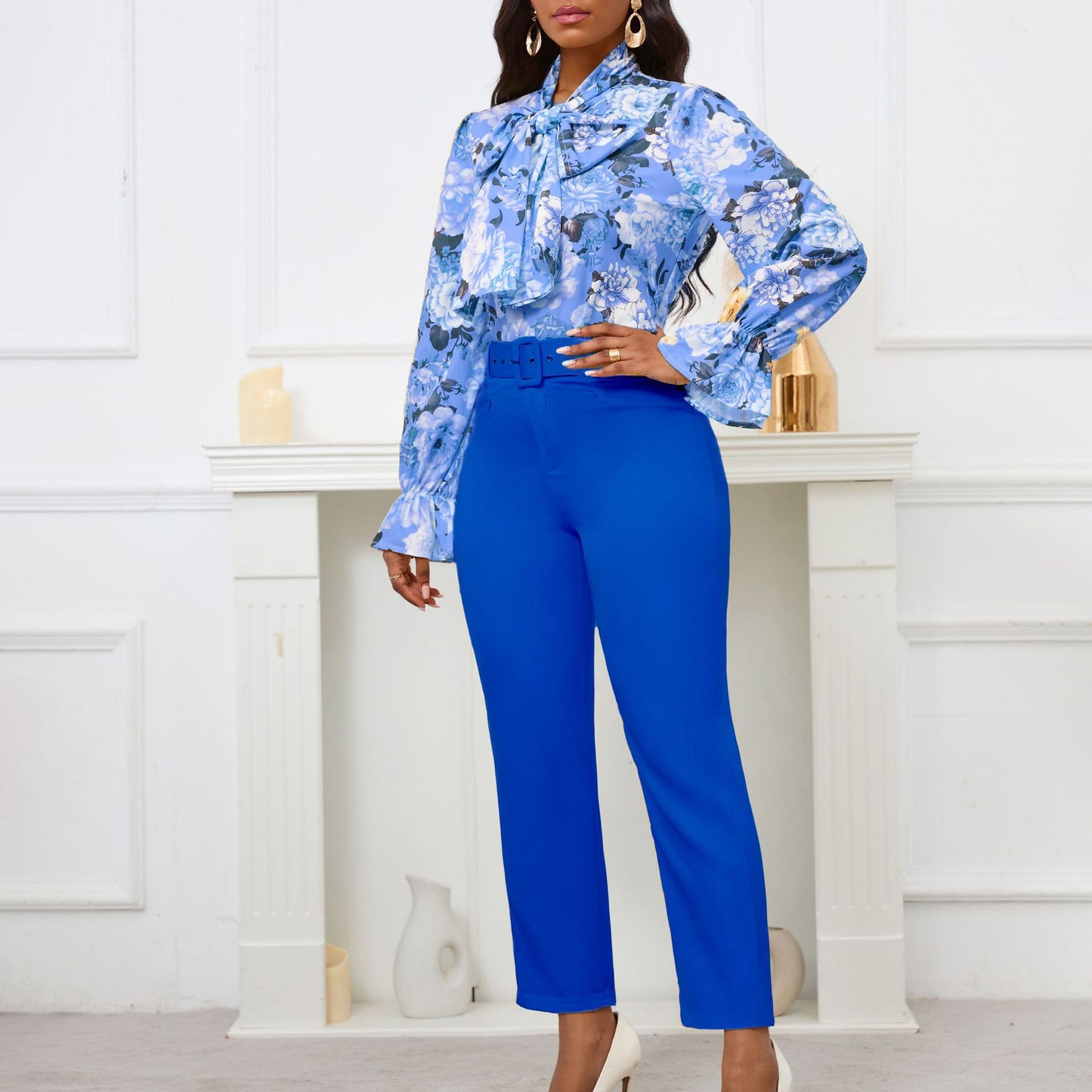 SIXSR D457 2025 new fashion printed straps long-sleeved top high-waisted trousers casual pants Popular trade suit