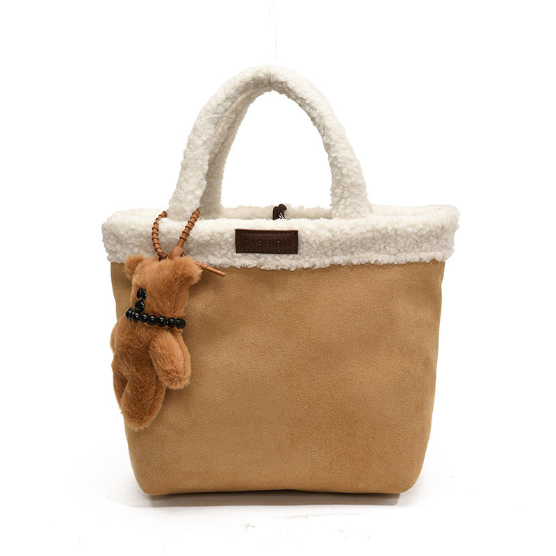 SIXSR 2025 Korean version of fashion suede shoulder bag popular new retro simple lamb wool handbag popular bucket bag women