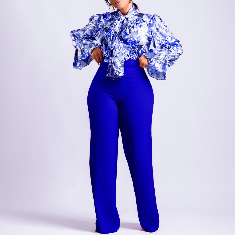 SIXSR D316 2025 women's clothing autumn and winter loose large size casual printing long-sleeved shirt wide-leg pants New two-piece set