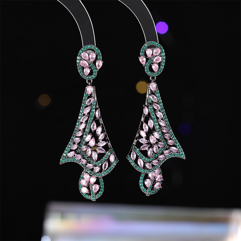 2025 New light luxury fashion design silk scarf earrings banquet wear heavy industry full of zircon luxury high-end earrings wholesale