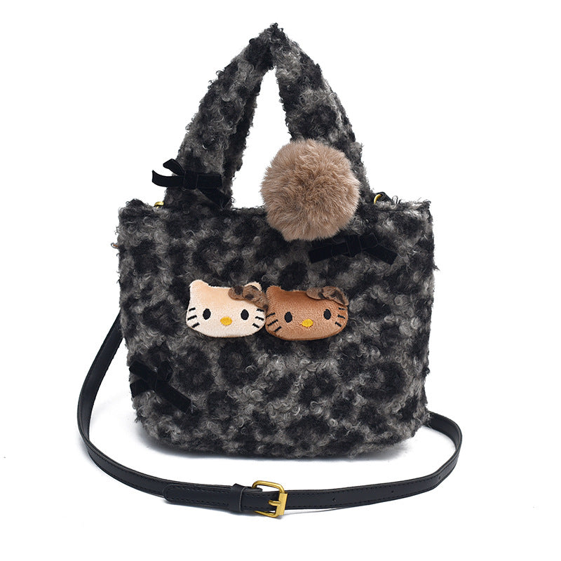 SIXSR 2025 Japanese cute kitten shoulder bag popular new cartoon plush handbag versatile girl fluffy messenger bag woman