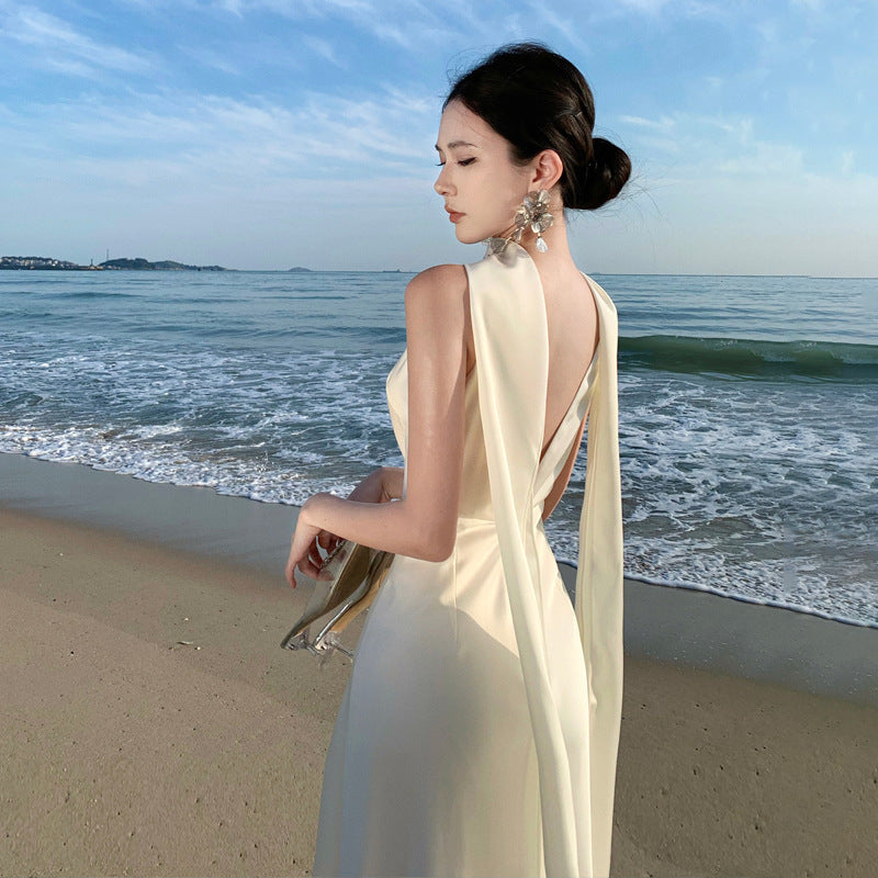 2025 light wedding dress morning gown bride engagement simple backless sleeveless wedding dress dress temperament long dress