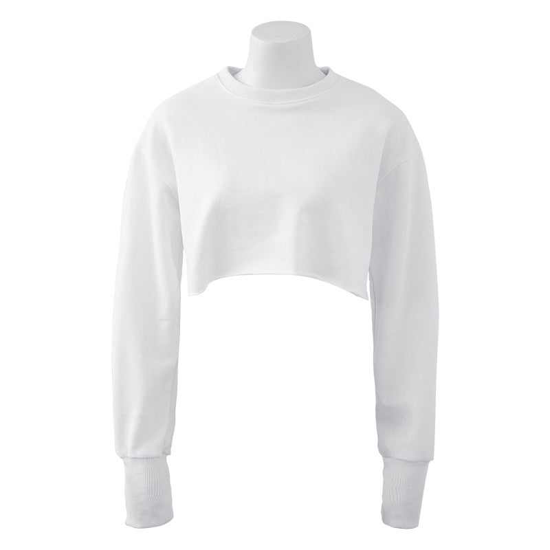 New new outdoor sports running fitness yoga clothes top women's loose navel short long-sleeved sweater