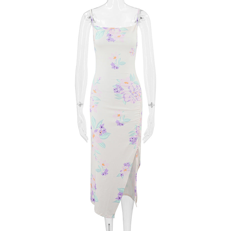 VZYZV 2025 Popular, 2023 autumn new women's clothing suspender halter split drawstring printing dress Popular trade wholesale women's clothing