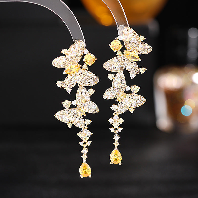 2025 fashion trend earrings, advanced sense, atmospheric water drop earrings, creative design sense, dancing butterfly earrings