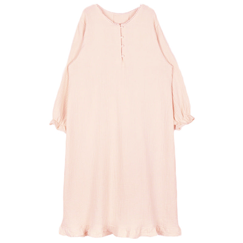 Gentle and lazy ins style, new cotton crepe long dress, sweet girl loose simple pajama dress