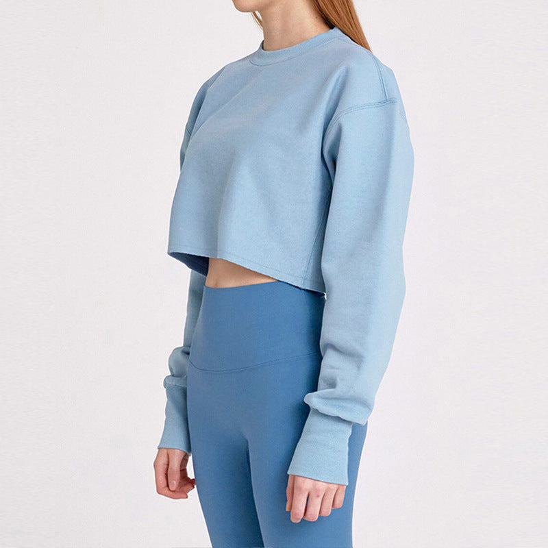 New new outdoor sports running fitness yoga clothes top women's loose navel short long-sleeved sweater