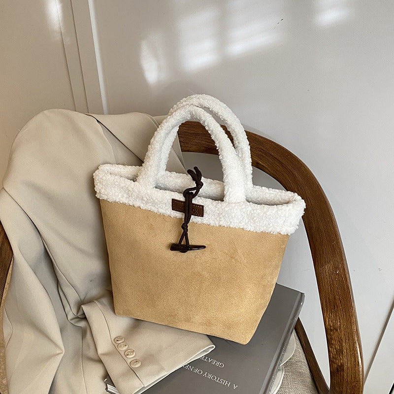 SIXSR 2025 Korean version of fashion suede shoulder bag popular new retro simple lamb wool handbag popular bucket bag women