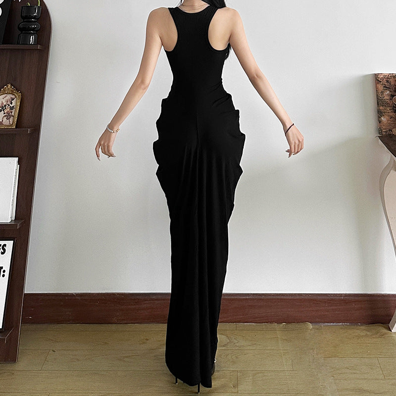 2025 style 2025 spring new women's clothing black sleeveless deep V long noble temperament dinner dress