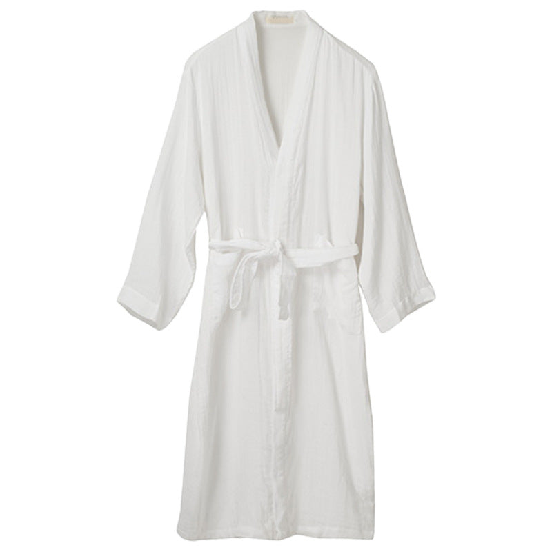 New solid color Japanese nightgown cotton yarn pajamas cardigan strap-up long-sleeved bathrobe women's loungewear loose long women's
