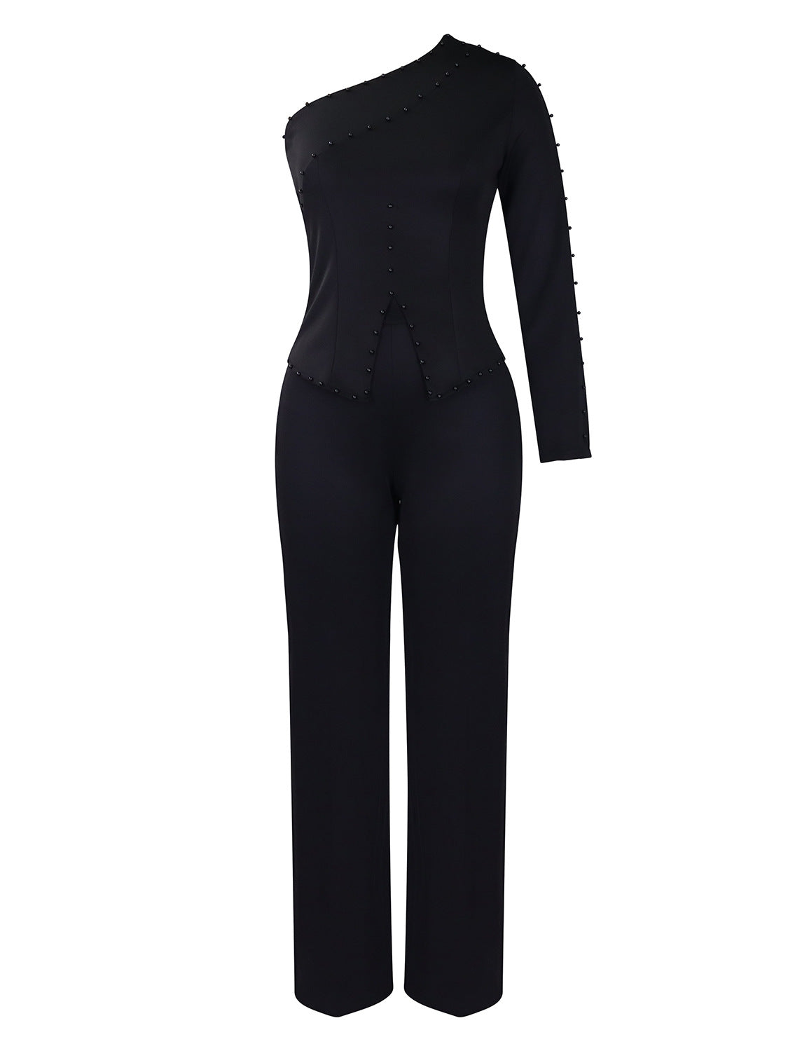 SIXSR D463 Popular trade women's clothing popular spring new slanted shoulder beads OL Tongle two-piece set large size 2025 set