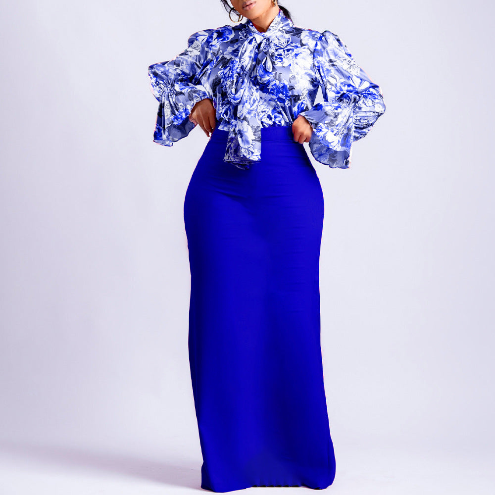 SIXSR D323 2025 women's clothing popular new fashion printing straps long-sleeved shirt skirt long skirt New two-piece set