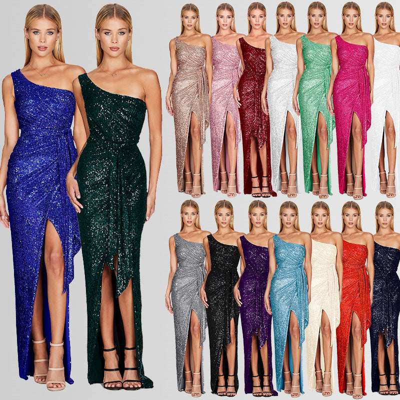 SIXSR 2025 2025 women's clothing ins shoulder lace-up pleated dress, sweet and spicy style sequin dress dress dress