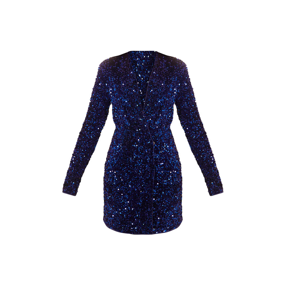 SIXSR 2025 women's clothing velvet sequined long-sleeved suit skirt temperament commuting waist hidden button long-sleeved skirt women's clothing