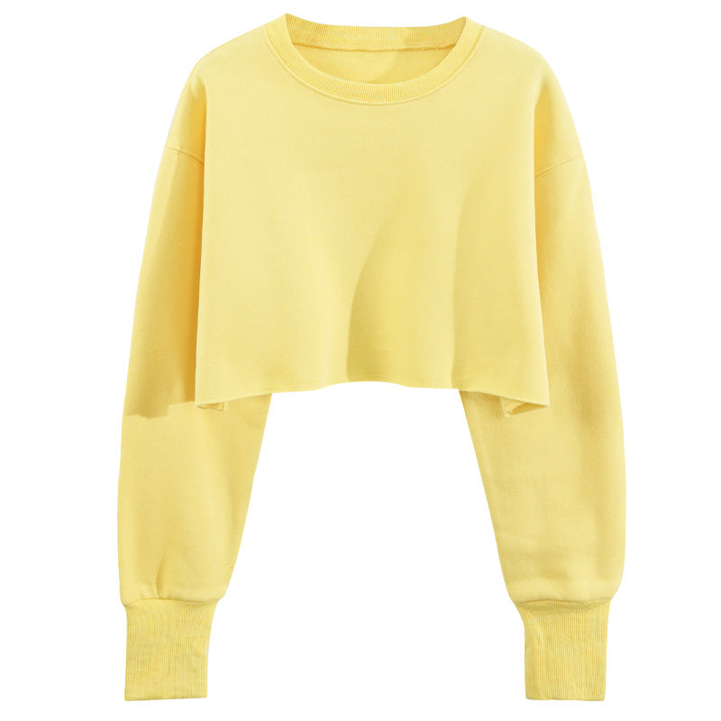 New new outdoor sports running fitness yoga clothes top women's loose navel short long-sleeved sweater