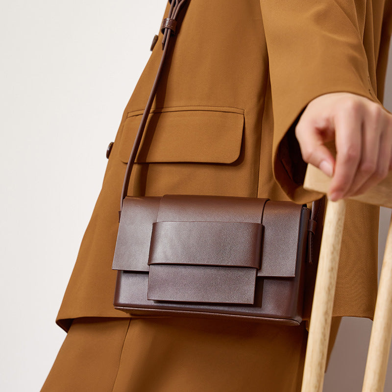 popular messenger bag neutral soft leather woven small square bag men's bag tofu bag niche design single shoulder cowhide women's bag