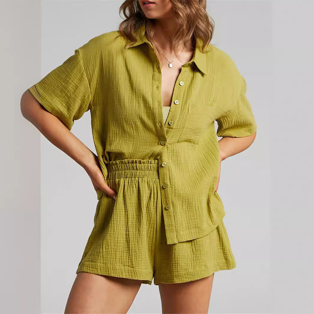 SIXSR T112 2025 women's clothing spring and summer fashion shorts two solid color shirt set women's casual and loose