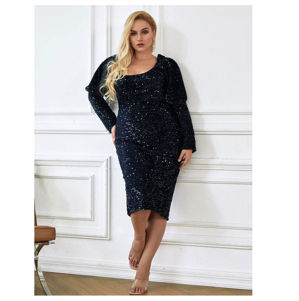 SIXSR 2025 2025 skirts, summer women's large-size long-sleeved dresses, temperament backless sequin dresses, women's wholesale
