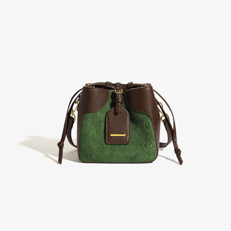 2025 popular new autumn and winter velvet bag women's high-end diamond drawstring bucket bag versatile shoulder messenger bag women