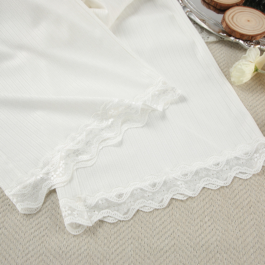 SIXSR 2025 new white knitted splicing lace suspender trousers pajamas women's comfortable and breathable New loungewear