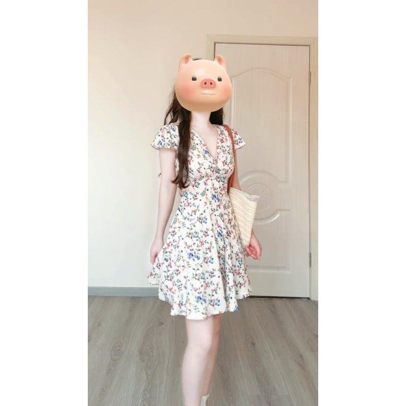 2025 summer new floral dress romantic chiffon holiday dress pure desire collar dress