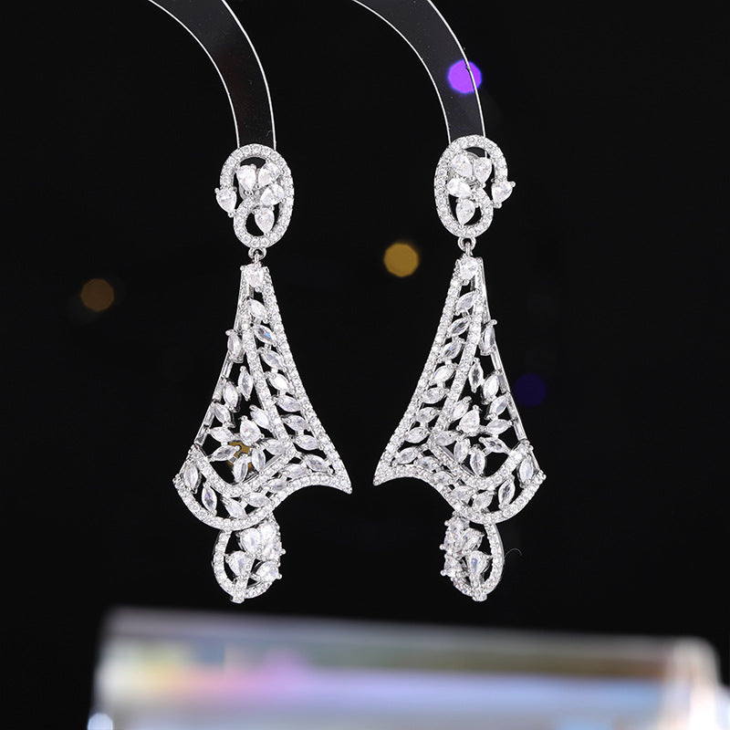 2025 New light luxury fashion design silk scarf earrings banquet wear heavy industry full of zircon luxury high-end earrings wholesale