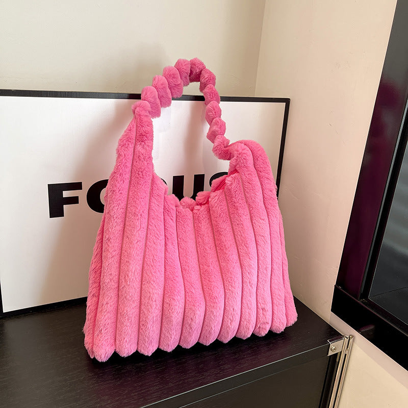 SIXSR 2025 Korean version of fashion plush shoulder bag popular new Mao Mao tote bag large capacity casual fashion winter shopping bag