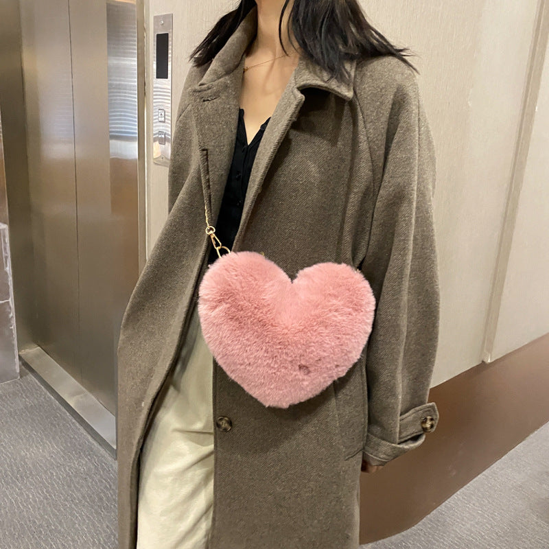 SIXSR 2025 Autumn and winter bag new Korean version Japanese love wool bag soft sister plush women's bag shoulder messenger bag small bag