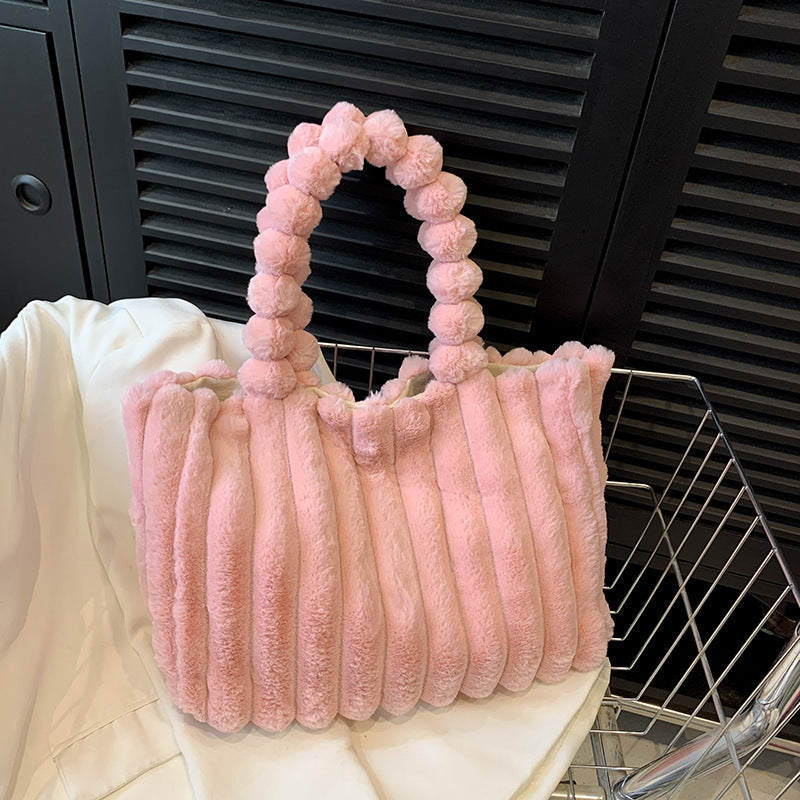 SIXSR 2025 Autumn and winter new fashion plush shoulder bag personalized simple plush tote bag large capacity plush handbag