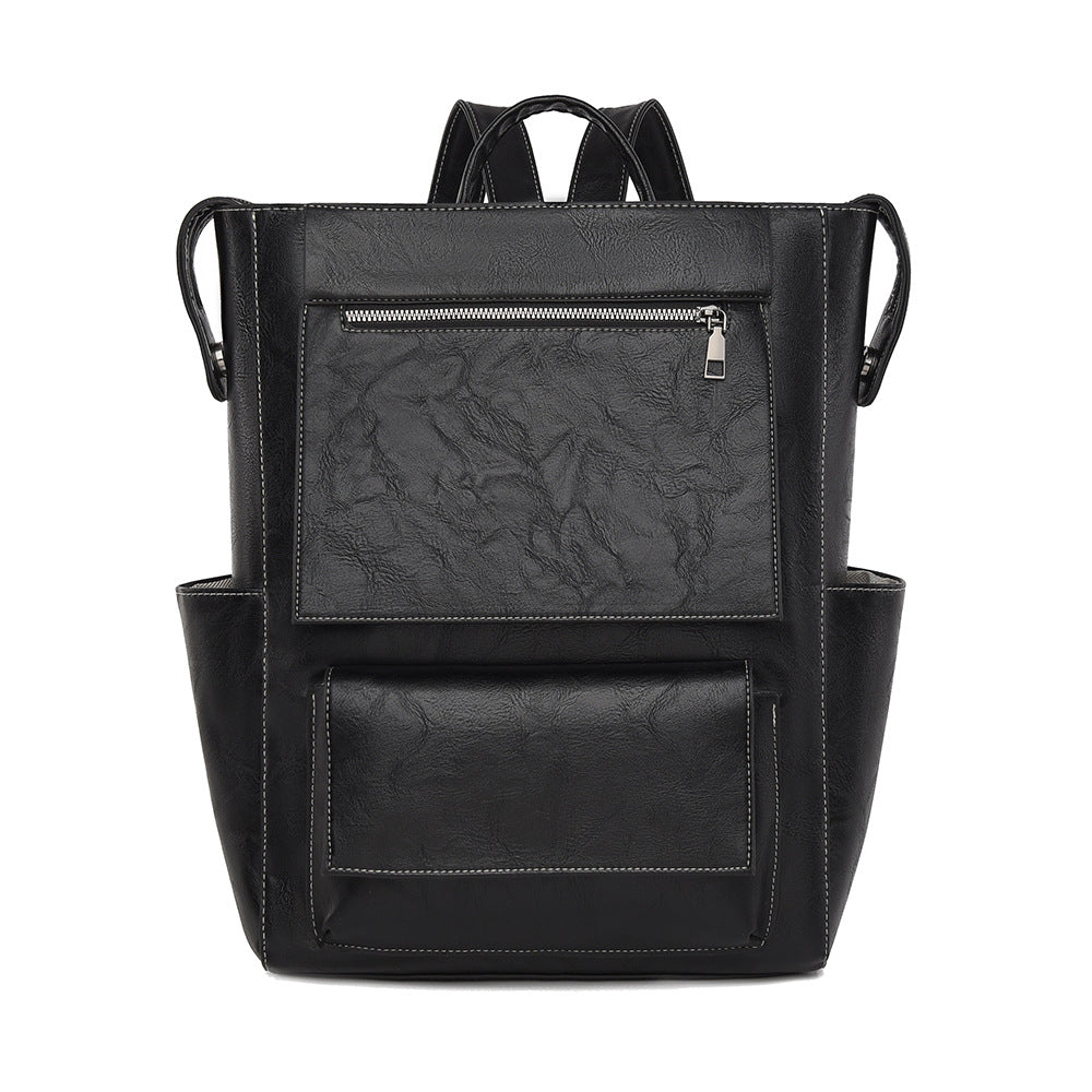 2025 2025 New Cowhide Backpack Women's Casual Shoulder Bag Fashion Oil Wax Leather Women's Bag Factory Direct Supply Cross-border LOGO