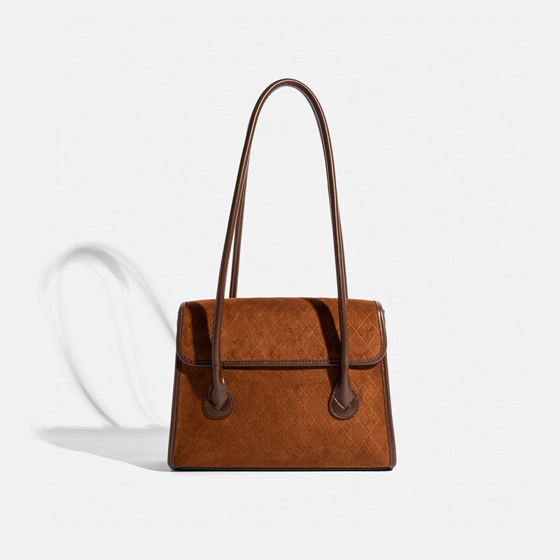 2025 popular autumn and winter new suede tote bag large capacity versatile flip shoulder bag high texture women's bag