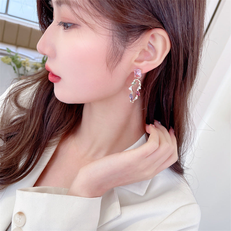 2025 S925 silver needle South Korea Dongdaemun new earrings geometric asymmetry super flash square love zircon earrings wholesale