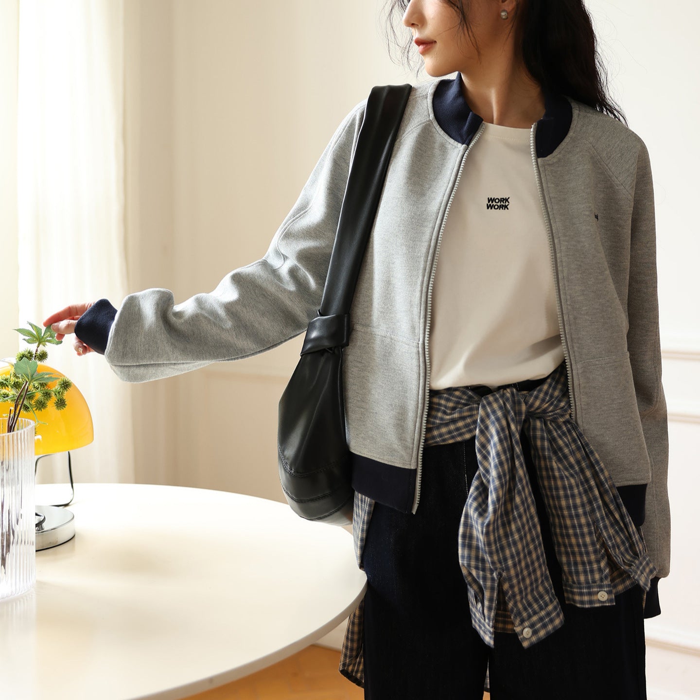 Letter Embroidery Contrast Color Sweater Women's New Design Sense Front Shoulder Cardigan Crew Neck Long Sleeve Zipper Jacket