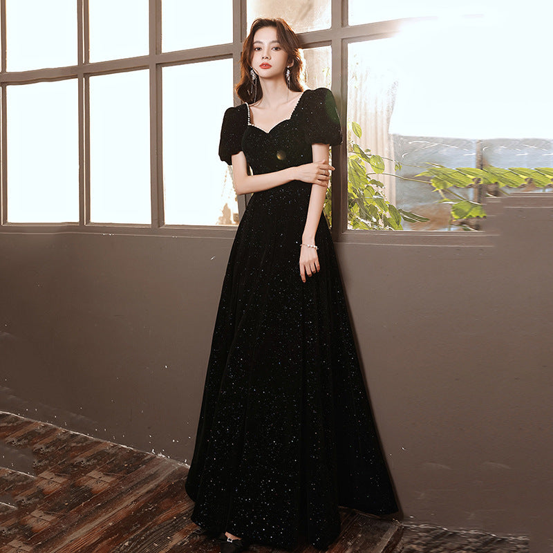 Laitu customized black evening dress dress women's new spring elegant art test dress celebrity temperament processing customization