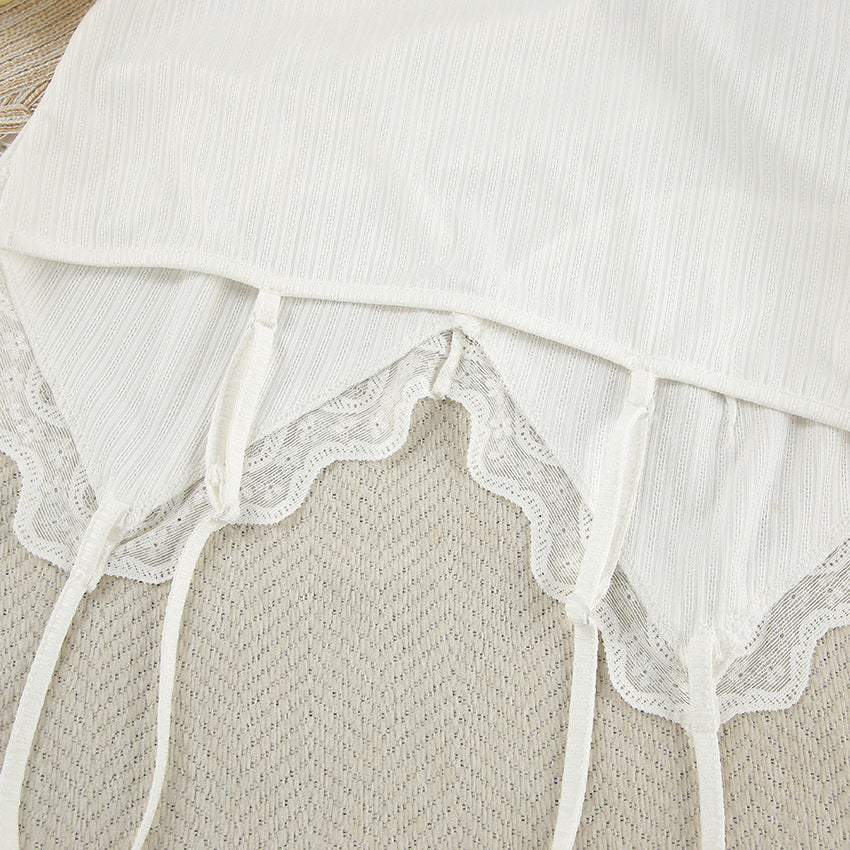 SIXSR 2025 new white knitted splicing lace suspender trousers pajamas women's comfortable and breathable New loungewear