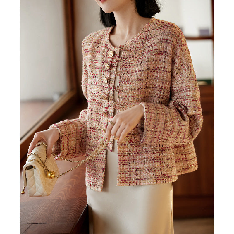 2025 New Chinese-style Xiaoxiangfeng jacket, high-end tweed, spring and autumn spring new national style women's clothing short