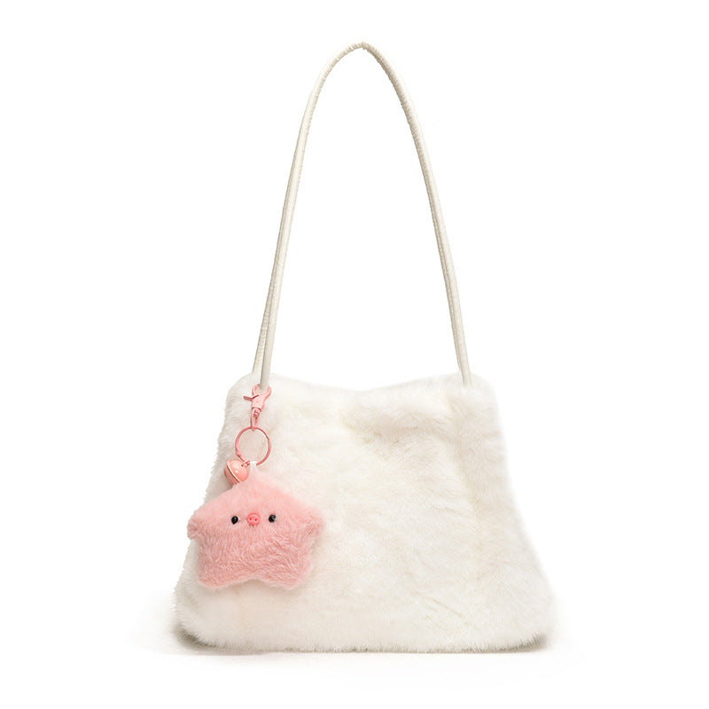 SIXSR 2025 Korean version of fashion plush tote bag popular new large-capacity cute star shoulder bag fluffy girl hand bag