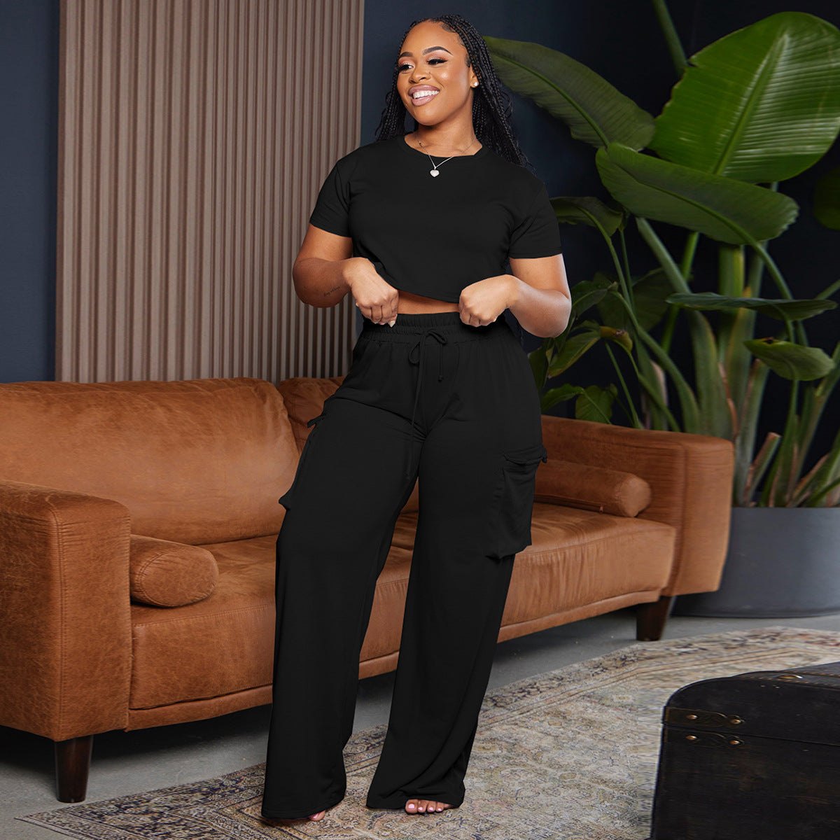 SIXSR T120 2025 summer fashion leisure sports two-piece suit women's round neck open button pullover short sleeve