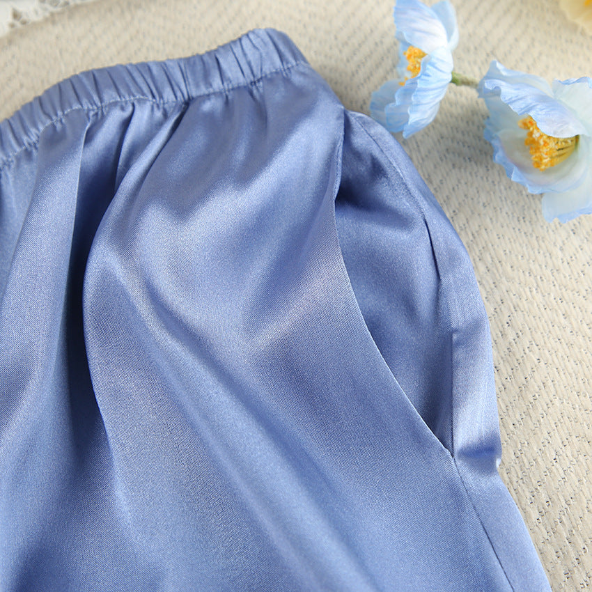SIXSR 2025 spring satin premium pajamas long-sleeved feather cardigan trousers two-piece set loose loungewear women