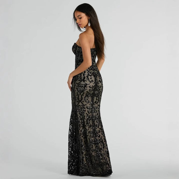 2025 2025 New new women's clothing party sequins sexy socialite dress black tube top dress long dress
