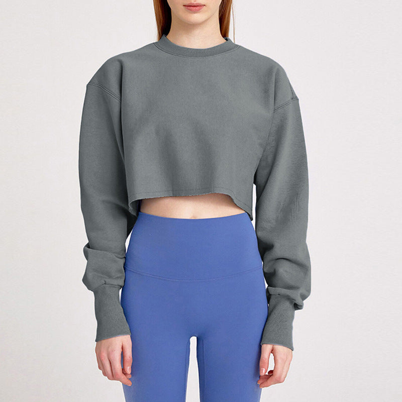 New new outdoor sports running fitness yoga clothes top women's loose navel short long-sleeved sweater